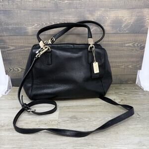 Coach Vintage Black Leather Diagonal Strap Crossbody Satchel Purse
